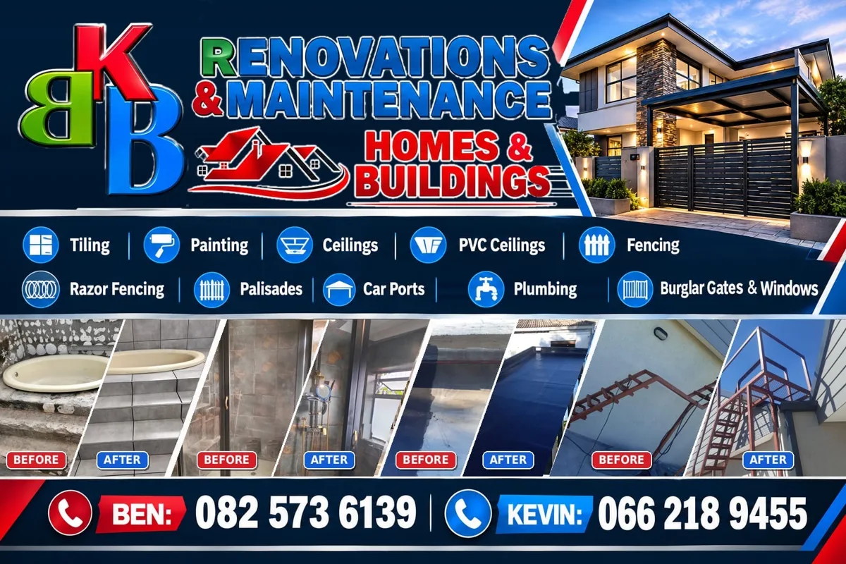BKB Renovations and Maintenance banner showing services and before and after photos