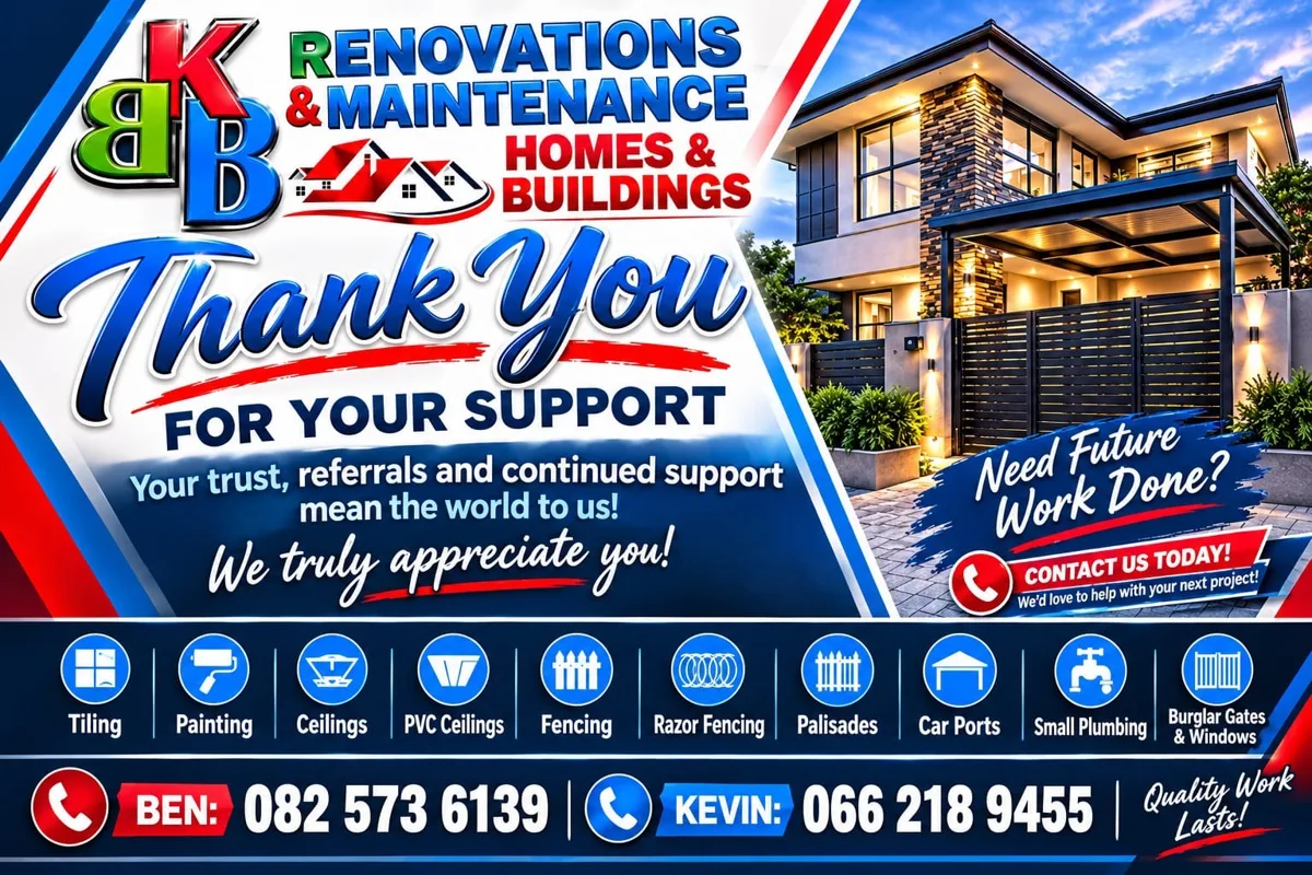 BKB Renovations thank-you card for customers